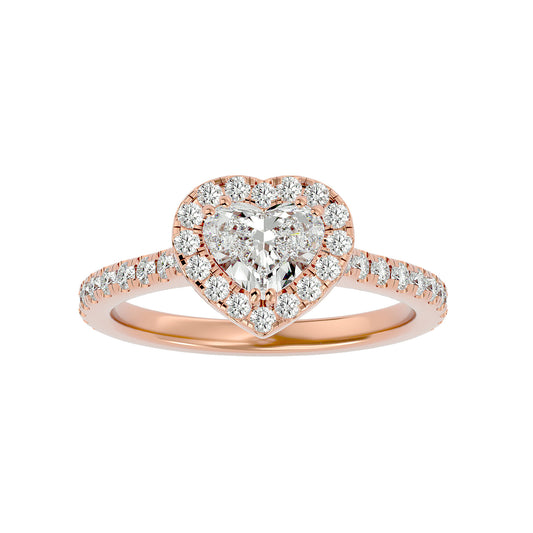 Alluring Lab Grown Heart Cut Diamond Halo Ring In Rose Gold