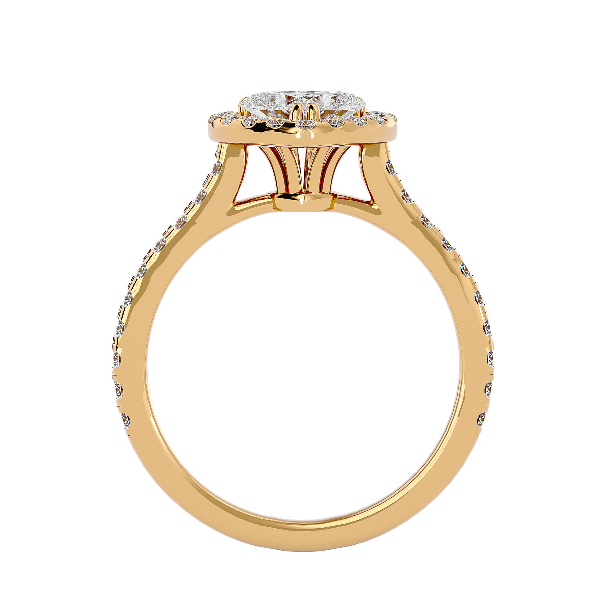 Alluring Lab Grown Heart Cut Diamond Halo Ring In Yellow Gold