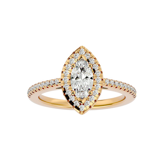 Adorned Lab Grown Marquise Cut Diamond Halo Ring In Yellow Gold