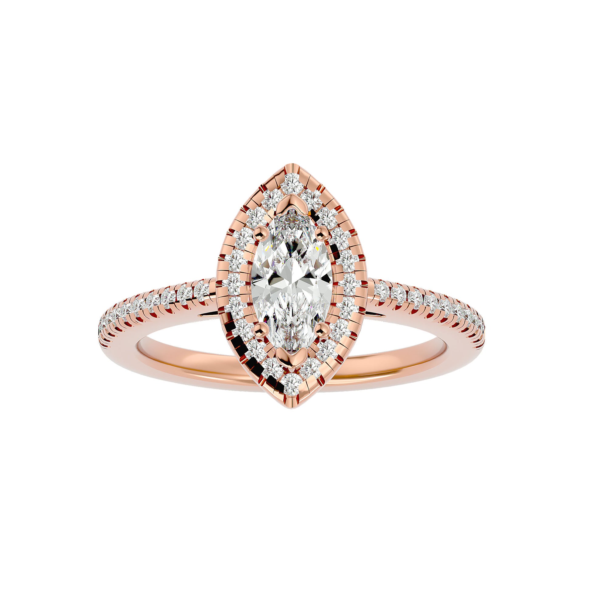 Adorned Lab Grown Marquise Cut Diamond Halo Ring In Rose Gold