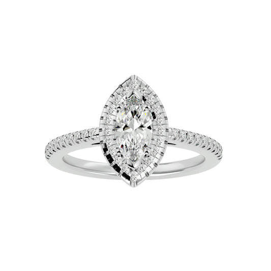 Adorned Lab Grown Marquise Cut Diamond Halo Ring In Platinum