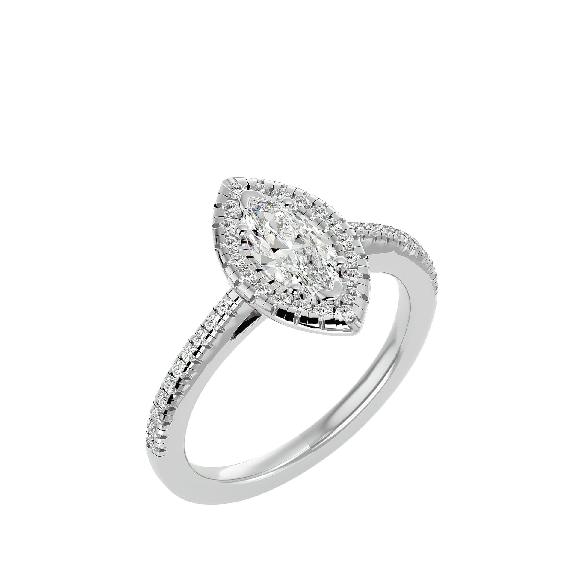 Adorned Lab Grown Marquise Cut Diamond In White Gold Halo Ring