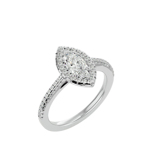 Adorned Lab Grown Marquise Cut Diamond Halo Ring In Platinum