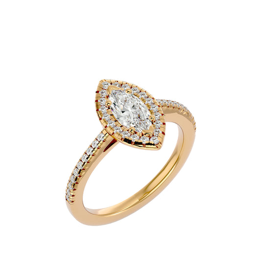 Adorned Lab Grown Marquise Cut Diamond Halo Ring In Yellow Gold