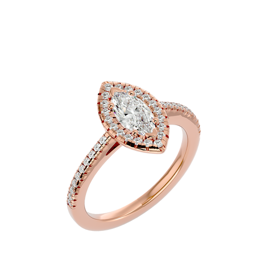 Adorned Lab Grown Marquise Cut Diamond Halo Ring In Rose Gold