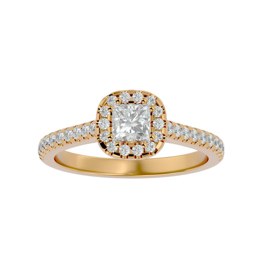 Lab Grown Princess Cut Diamond Halo Ring In Yellow Gold