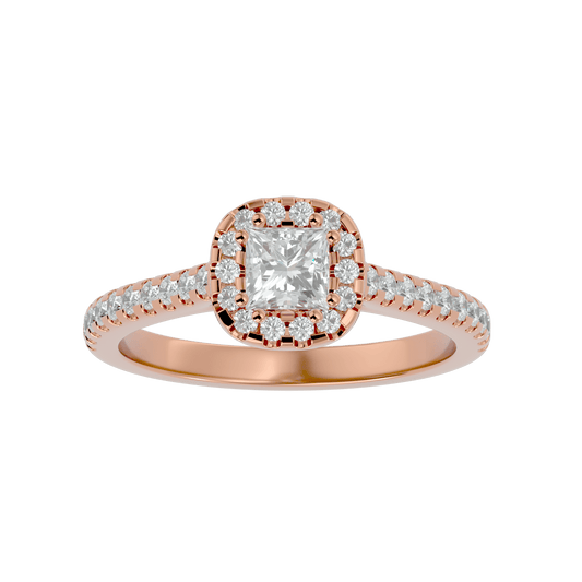 Lab Grown Princess Cut Diamond Halo Ring In Rose Gold