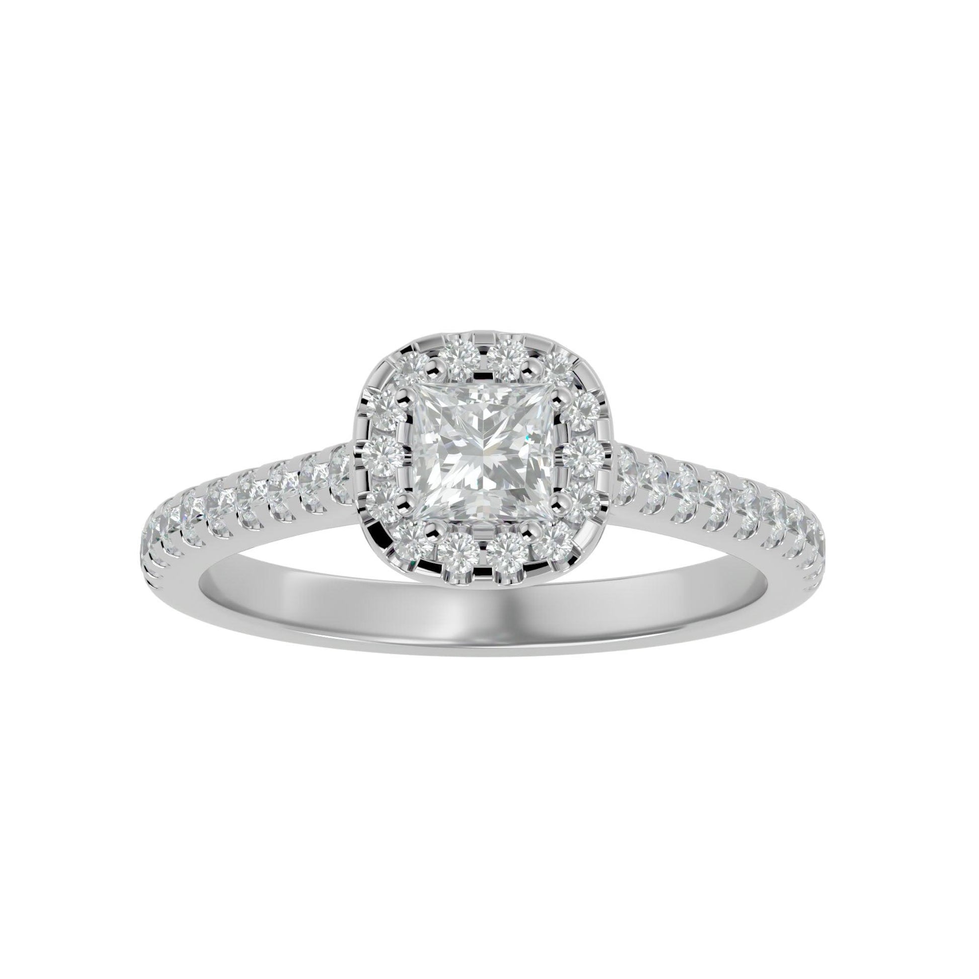 Lab Grown Princess Cut Diamond Halo Ring In Platinum