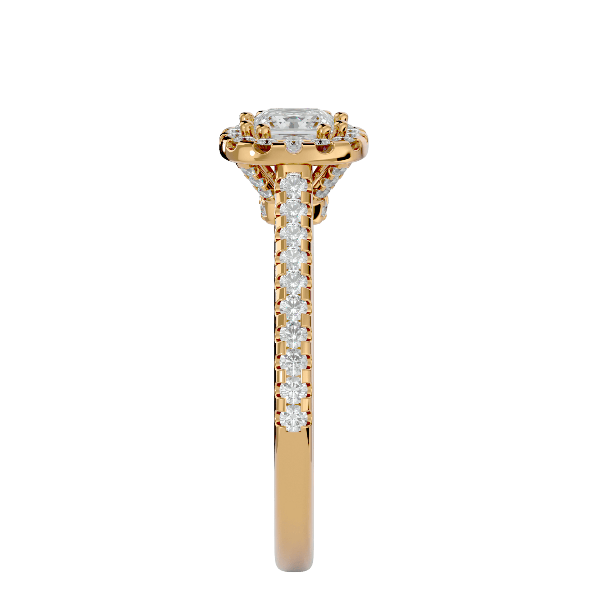 Lab Grown Princess Cut Diamond Halo Ring In Yellow Gold