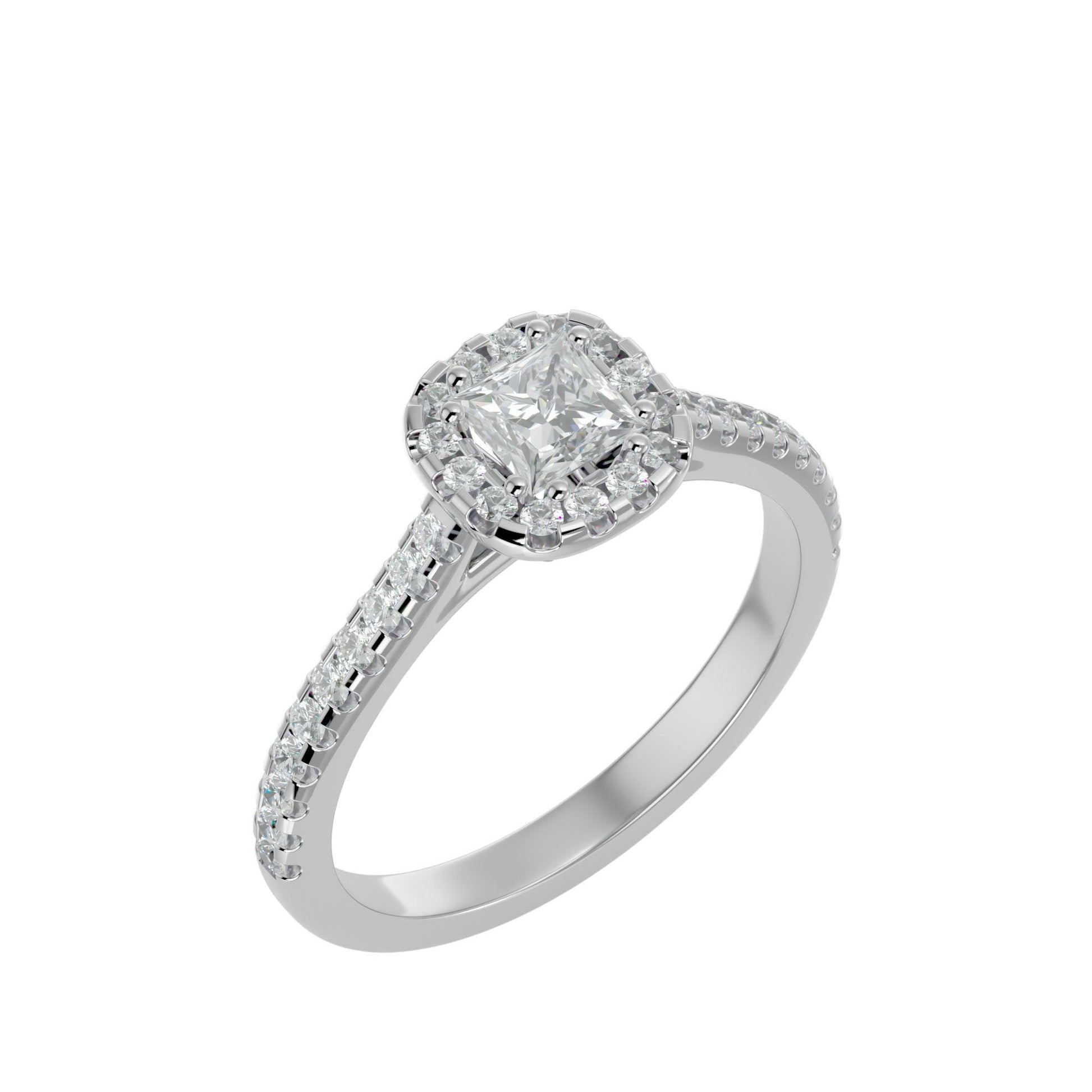 Lab Grown Princess Cut Diamond Halo Ring In Platinum