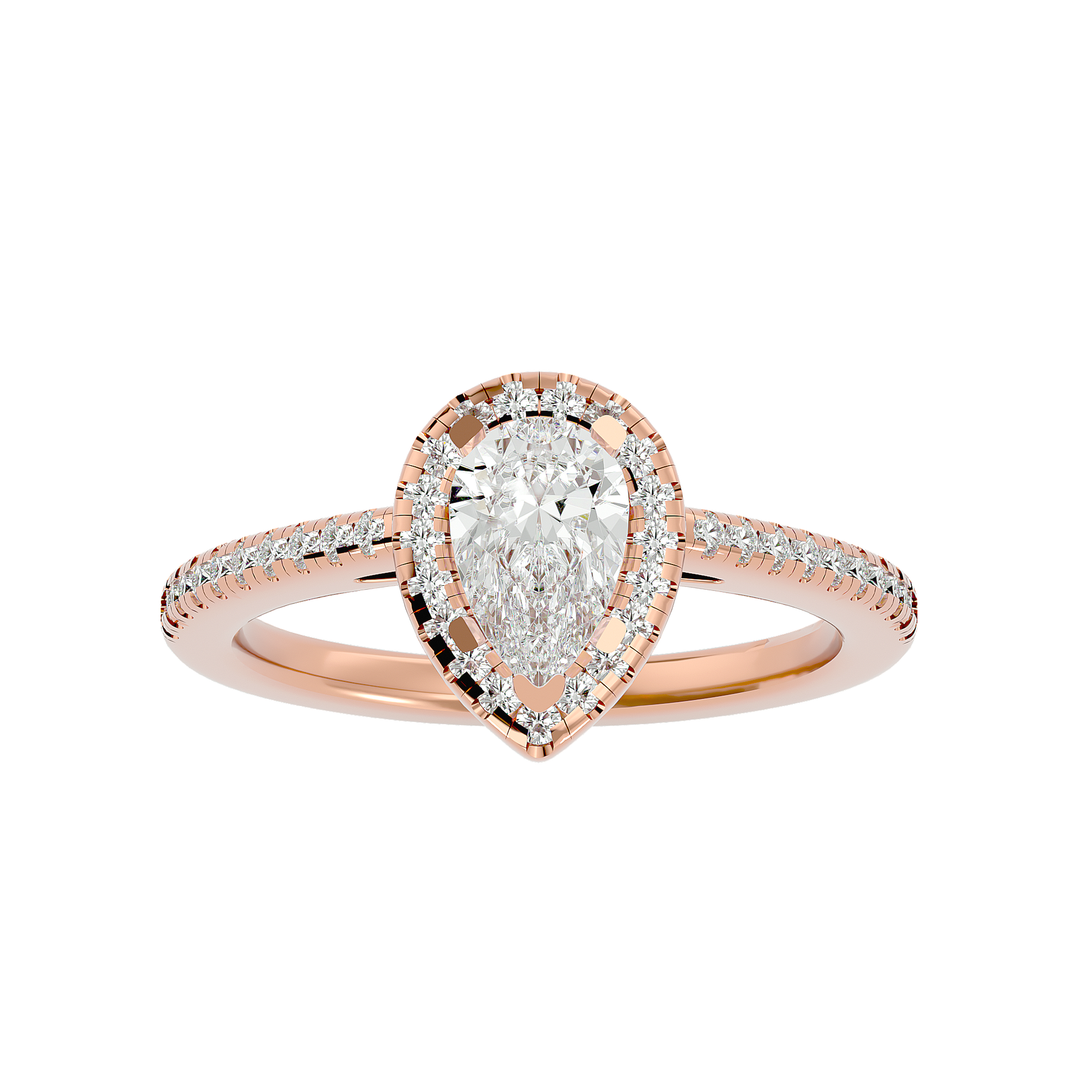 Adorned Lab Grown Pear Cut Diamond Halo Ring In Rose Gold