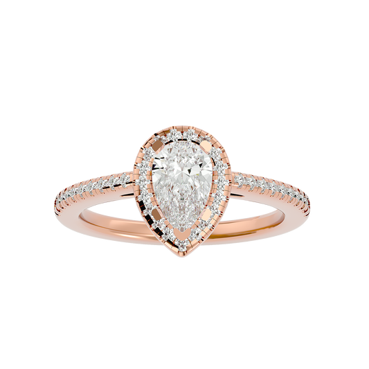 Adorned Lab Grown Pear Cut Diamond Halo Ring In Rose Gold