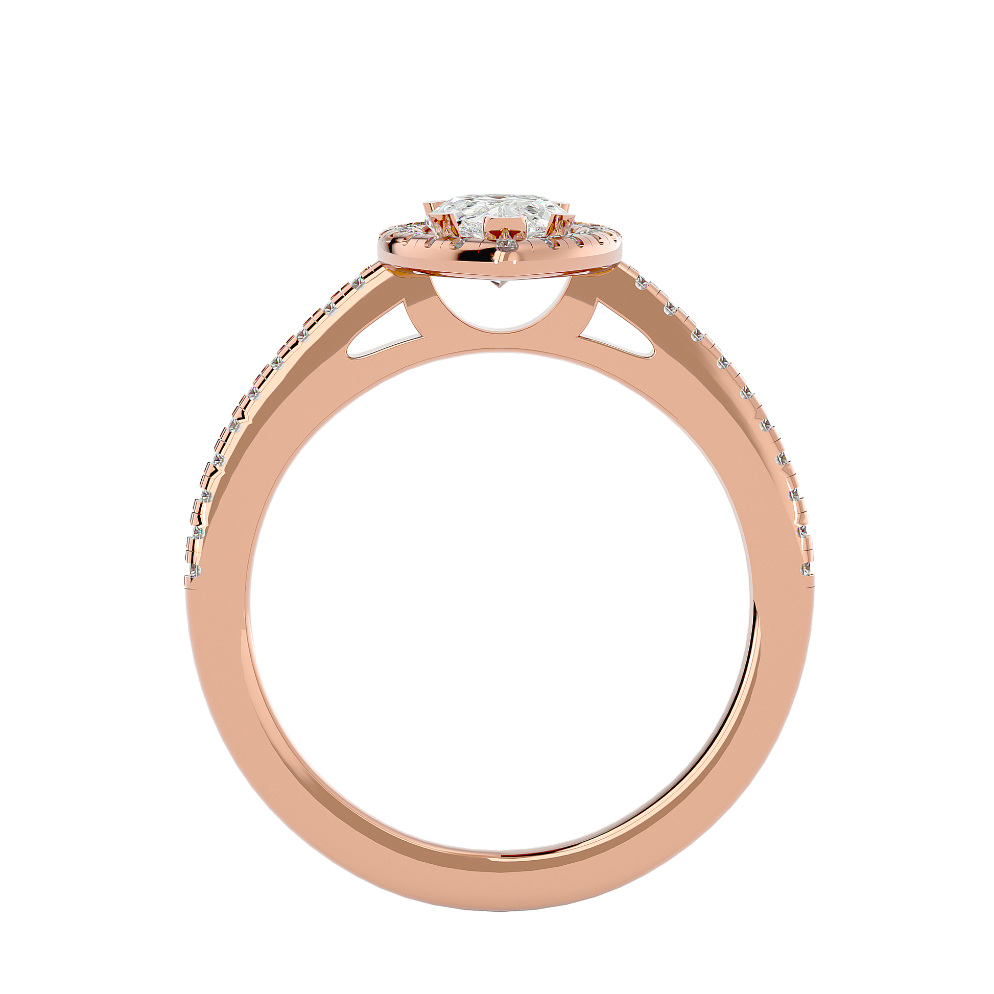 Adorned Lab Grown Pear Cut Diamond Halo Ring In Rose Gold