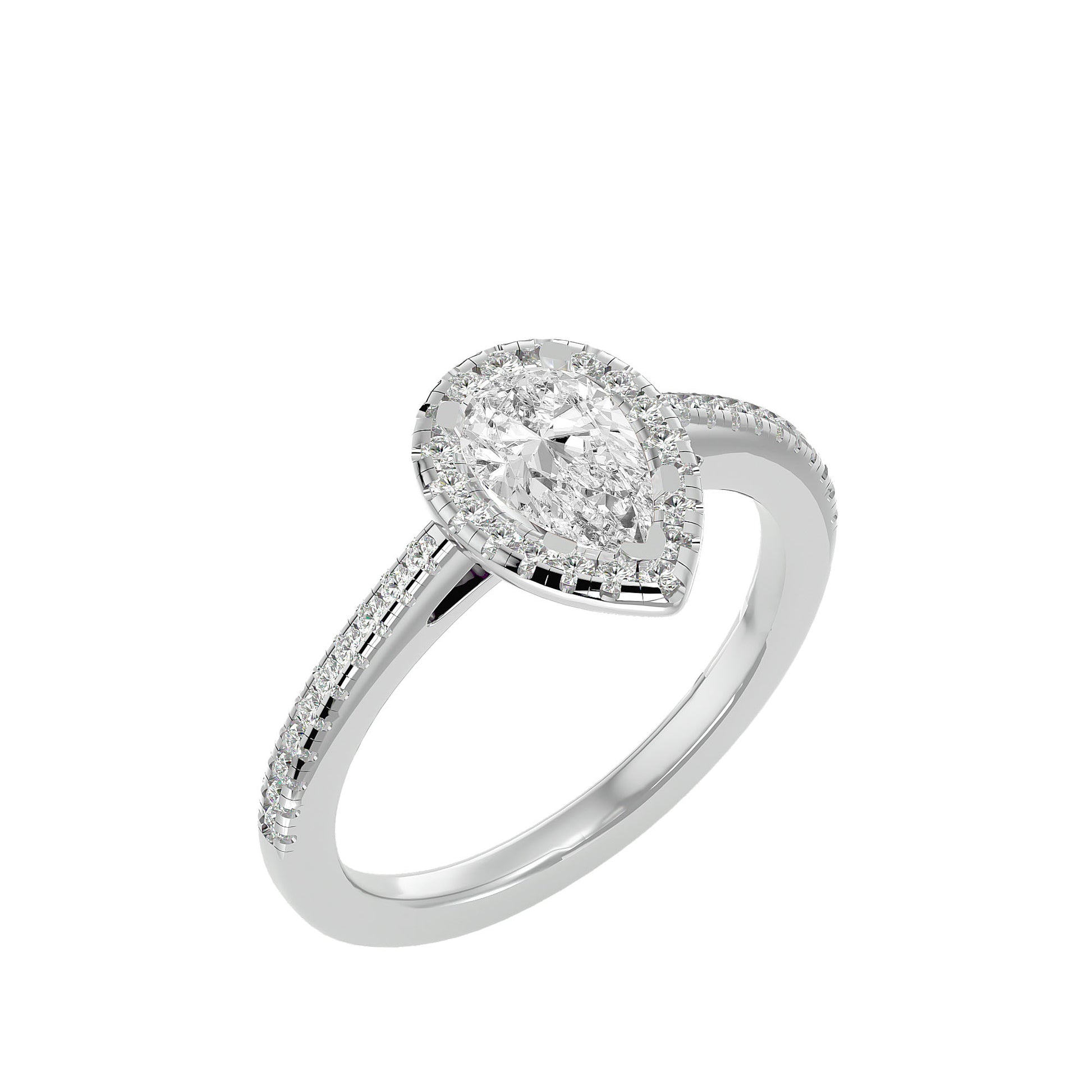 Adorned Lab Grown Pear Cut Diamond Halo Ring In Platinum