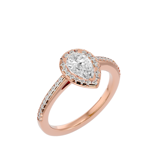 Adorned Lab Grown Pear Cut Diamond Halo Ring In Rose Gold