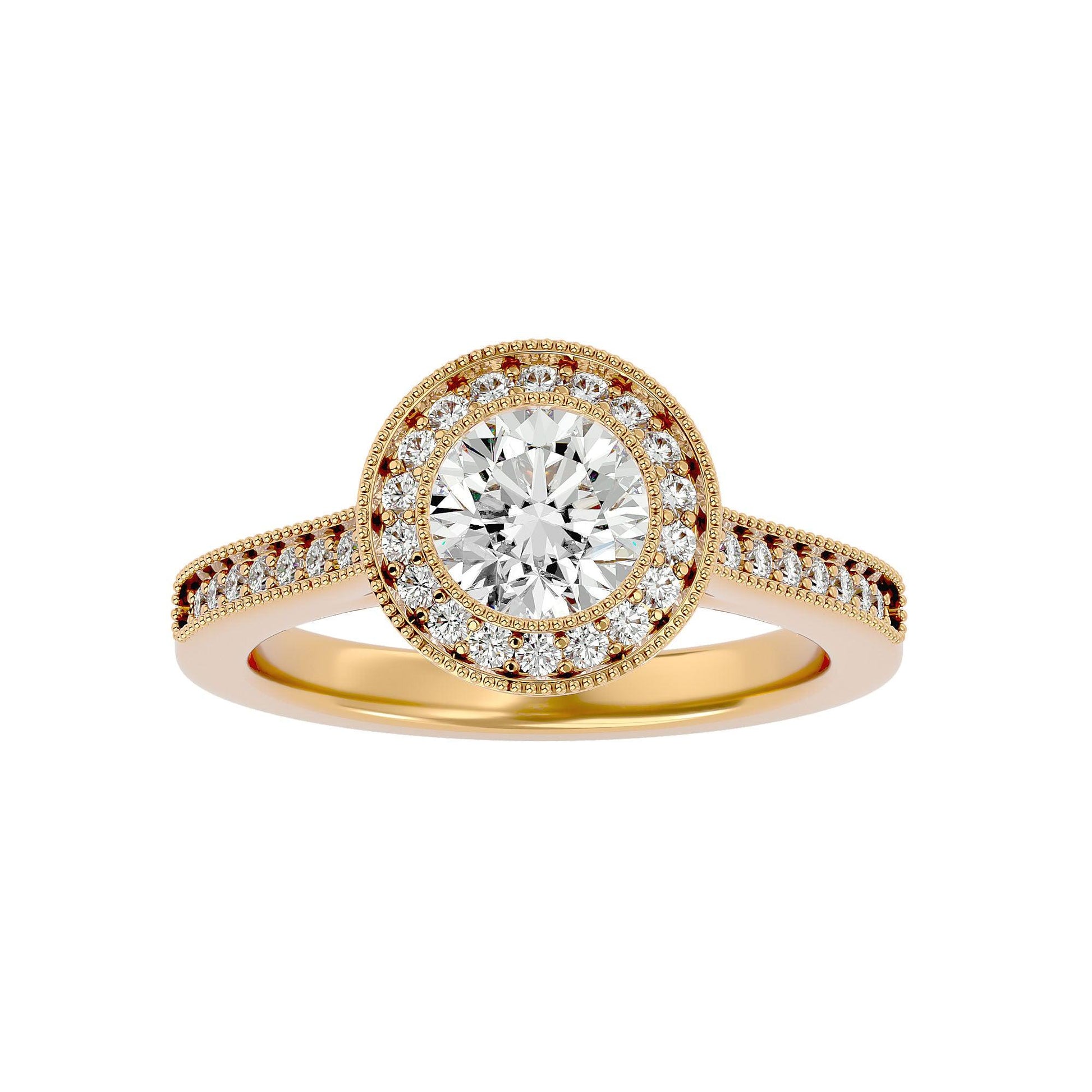 Lab Grown Round Diamond Halo Ring In Yellow Gold