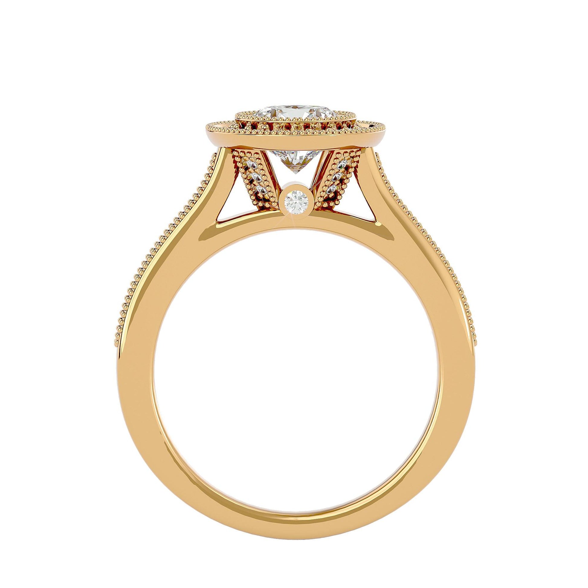 Lab Grown Round Diamond Halo Ring In Yellow Gold