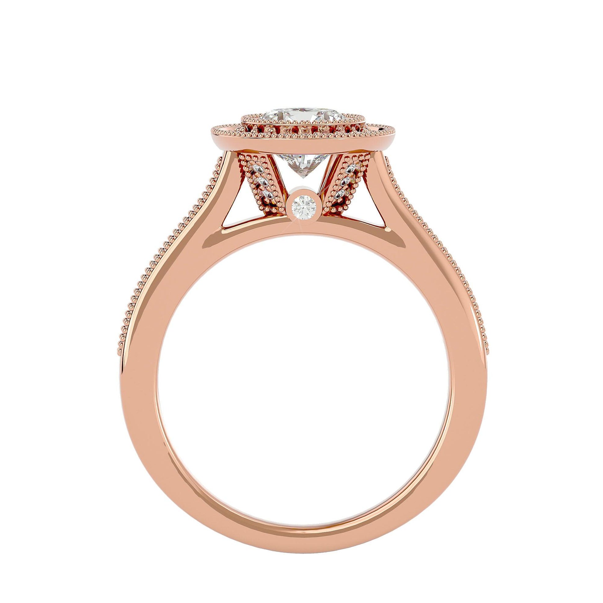 Lab Grown Round Diamond Halo Ring In Rose Gold