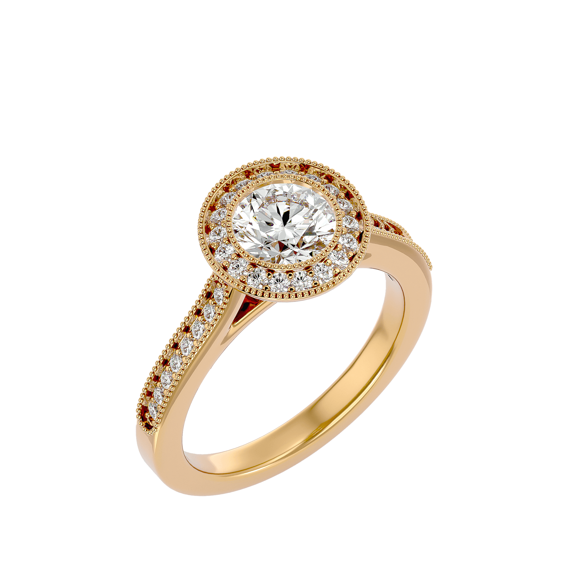 Lab Grown Round Diamond Halo Ring In Yellow Gold