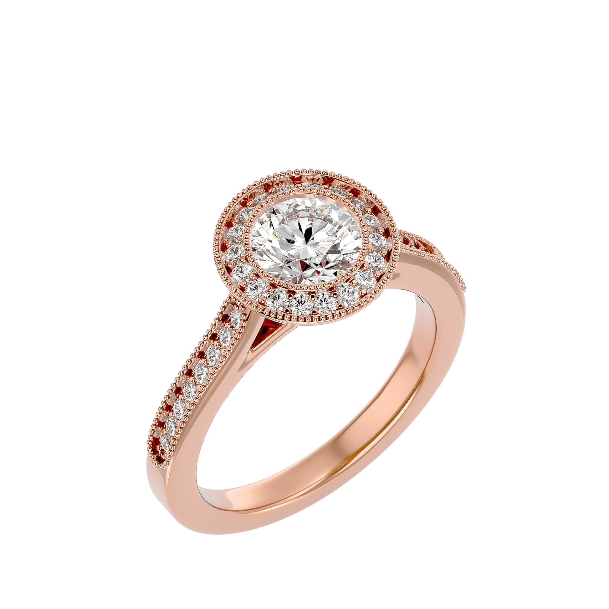 Lab Grown Round Diamond Halo Ring In Rose Gold