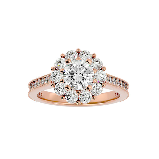 Lab Grown Round Cut Diamond Halo Ring In Rose Gold