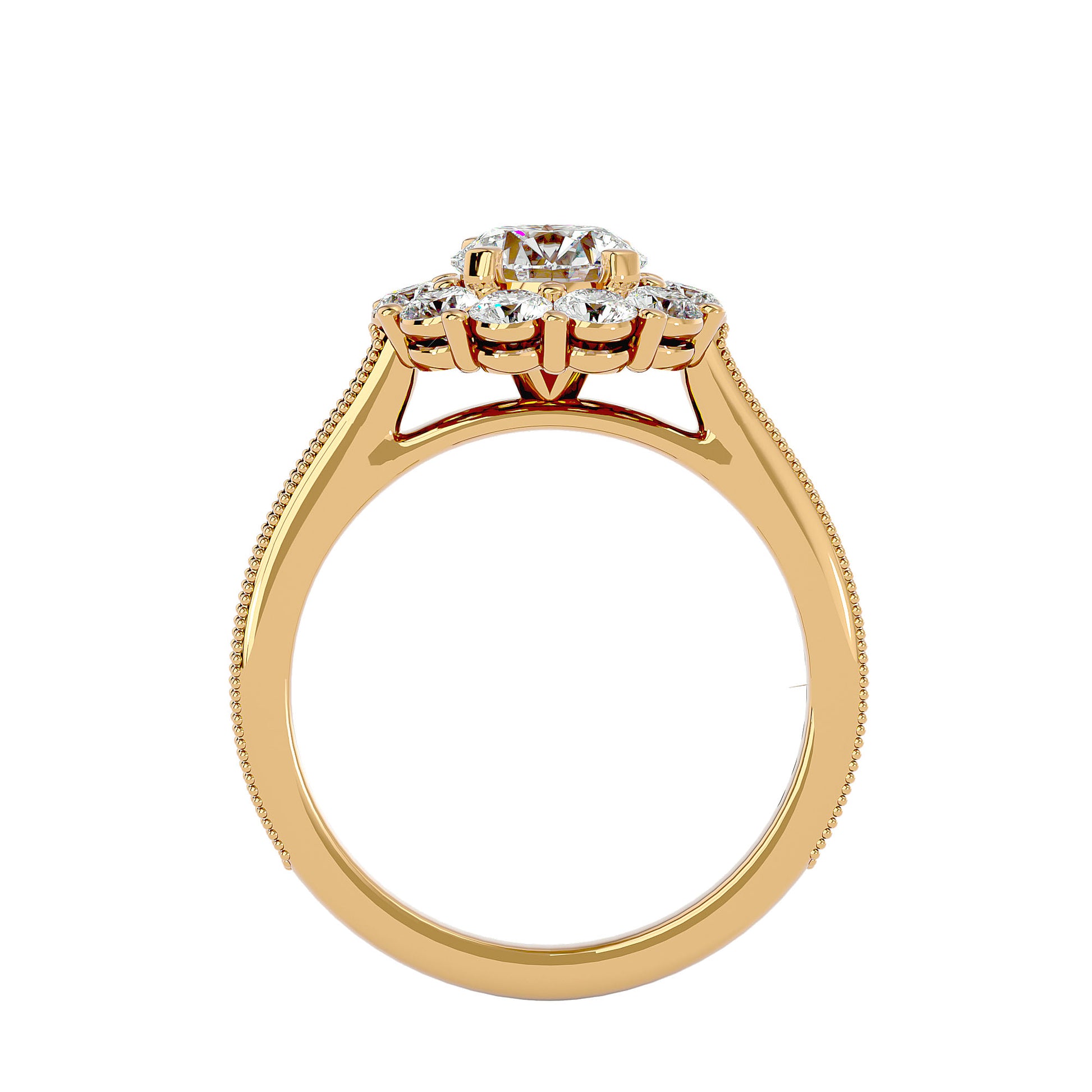 Lab Grown Round Cut Diamond Halo Ring In Yellow Gold