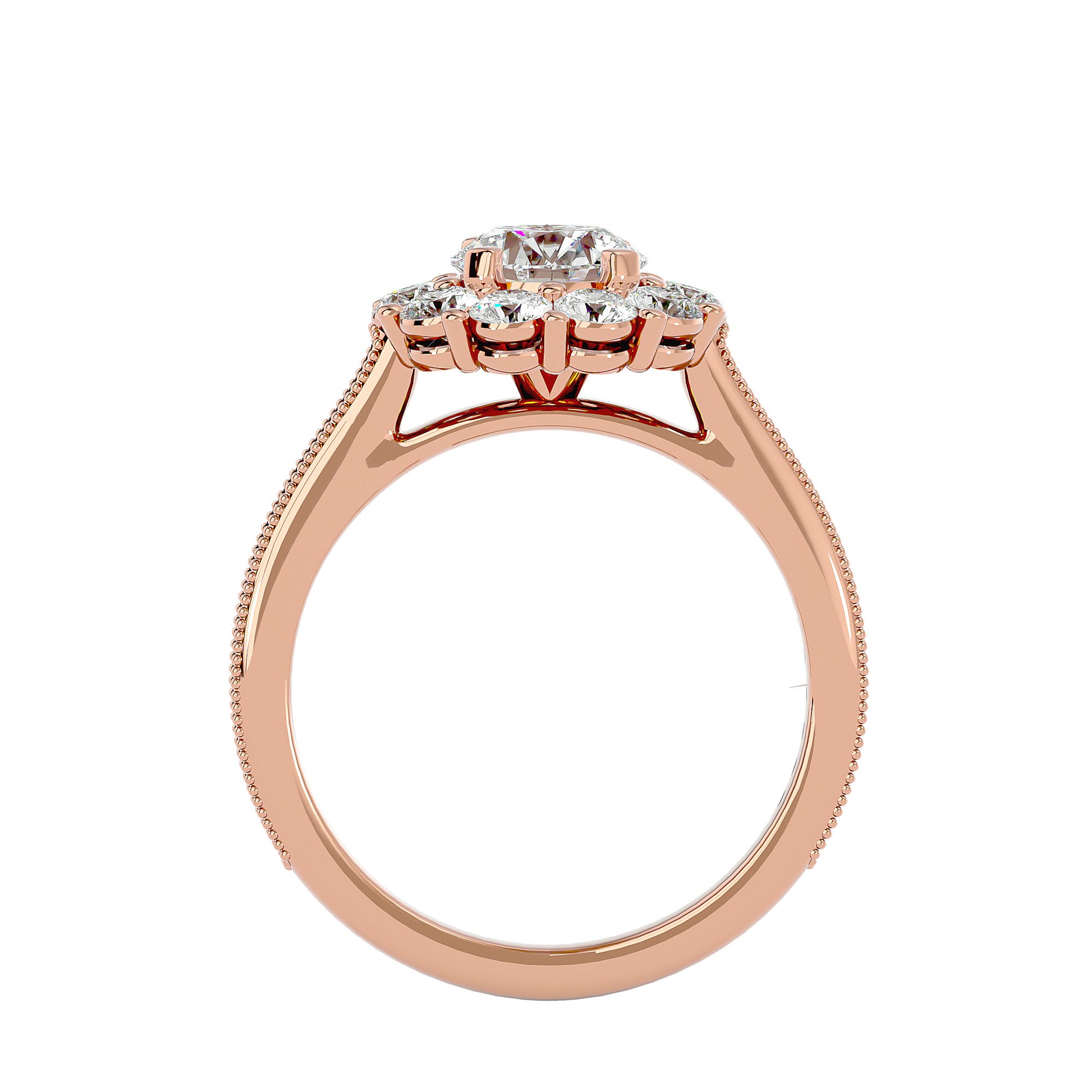 Lab Grown Round Cut Diamond Halo Ring In Rose Gold