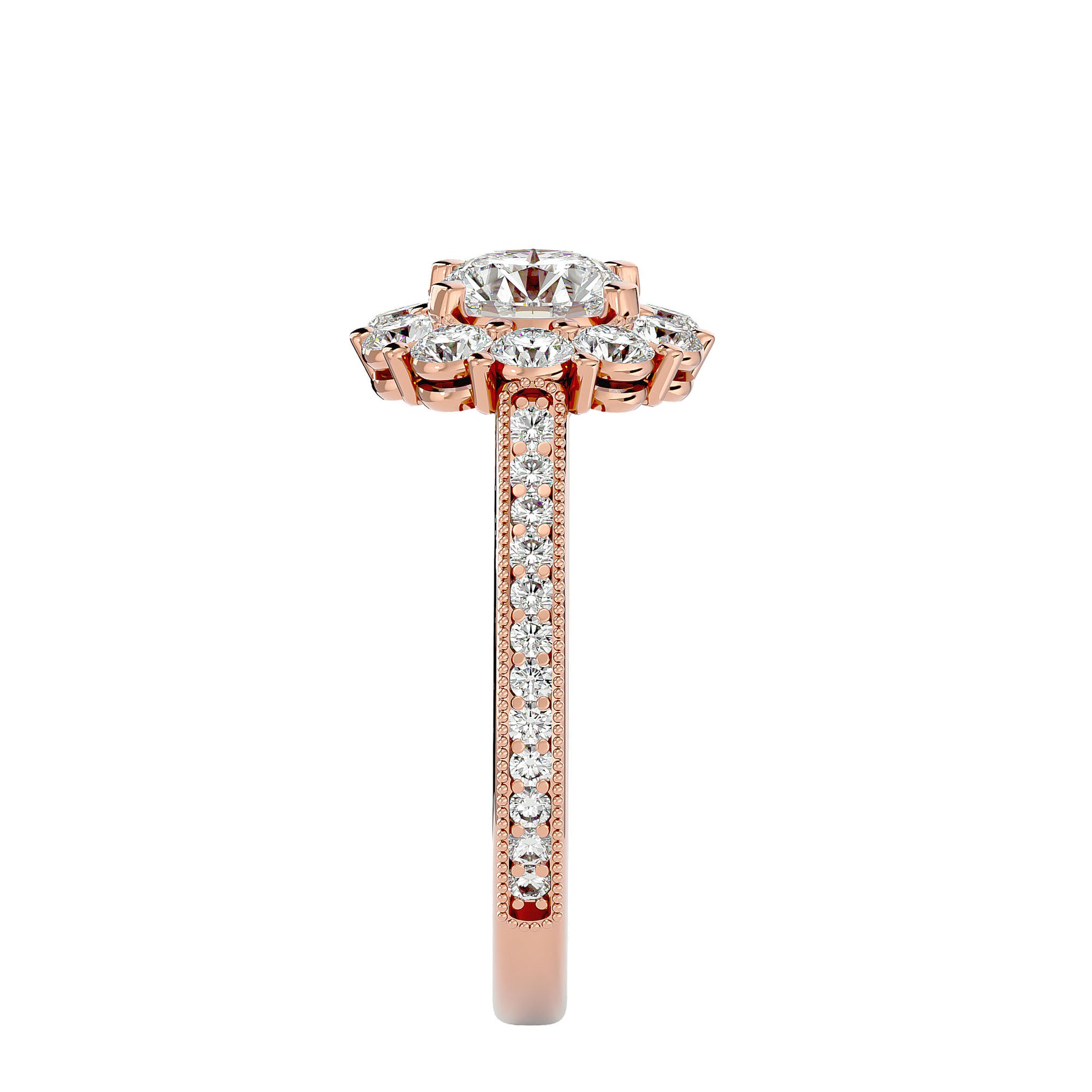 Lab Grown Round Cut Diamond Halo Ring In Rose Gold