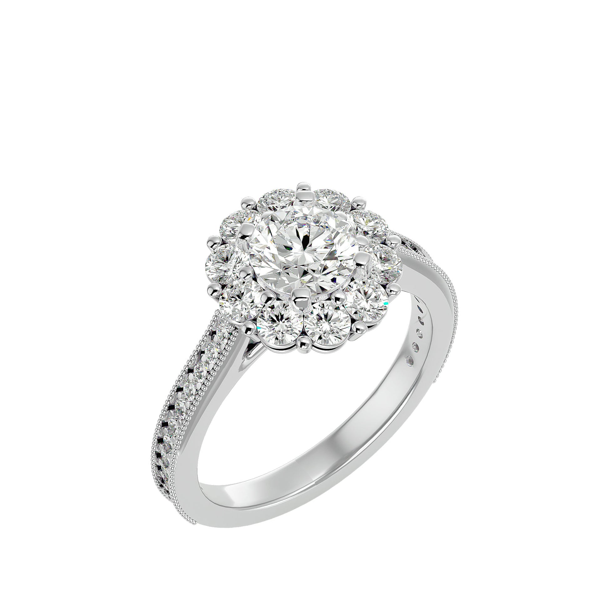 Lab Grown Round Cut Diamond Halo Ring In Platinum