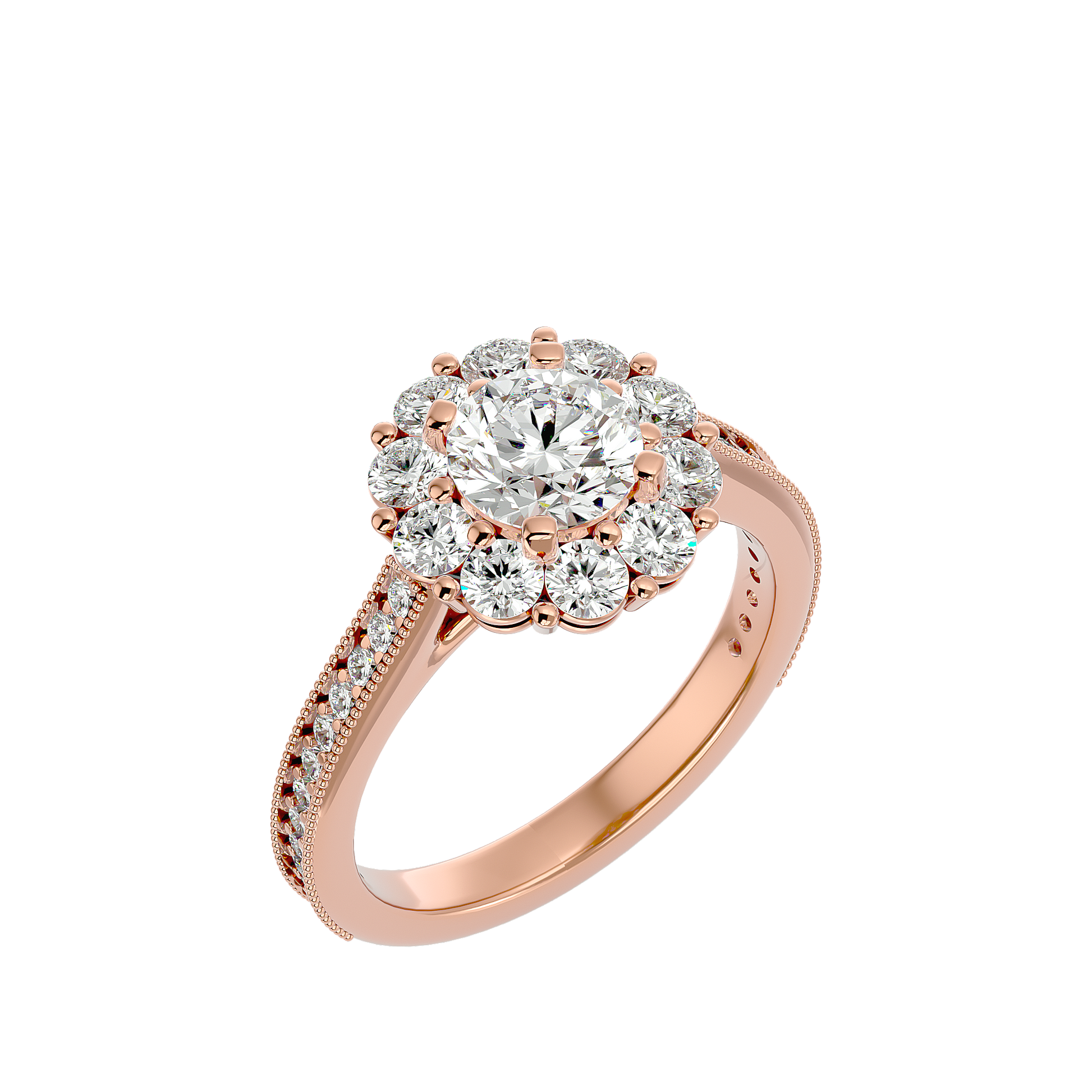 Lab Grown Round Cut Diamond Halo Ring In Rose Gold