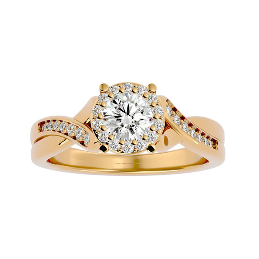 Lab Grown Round Diamond Halo Ring In Yellow Gold