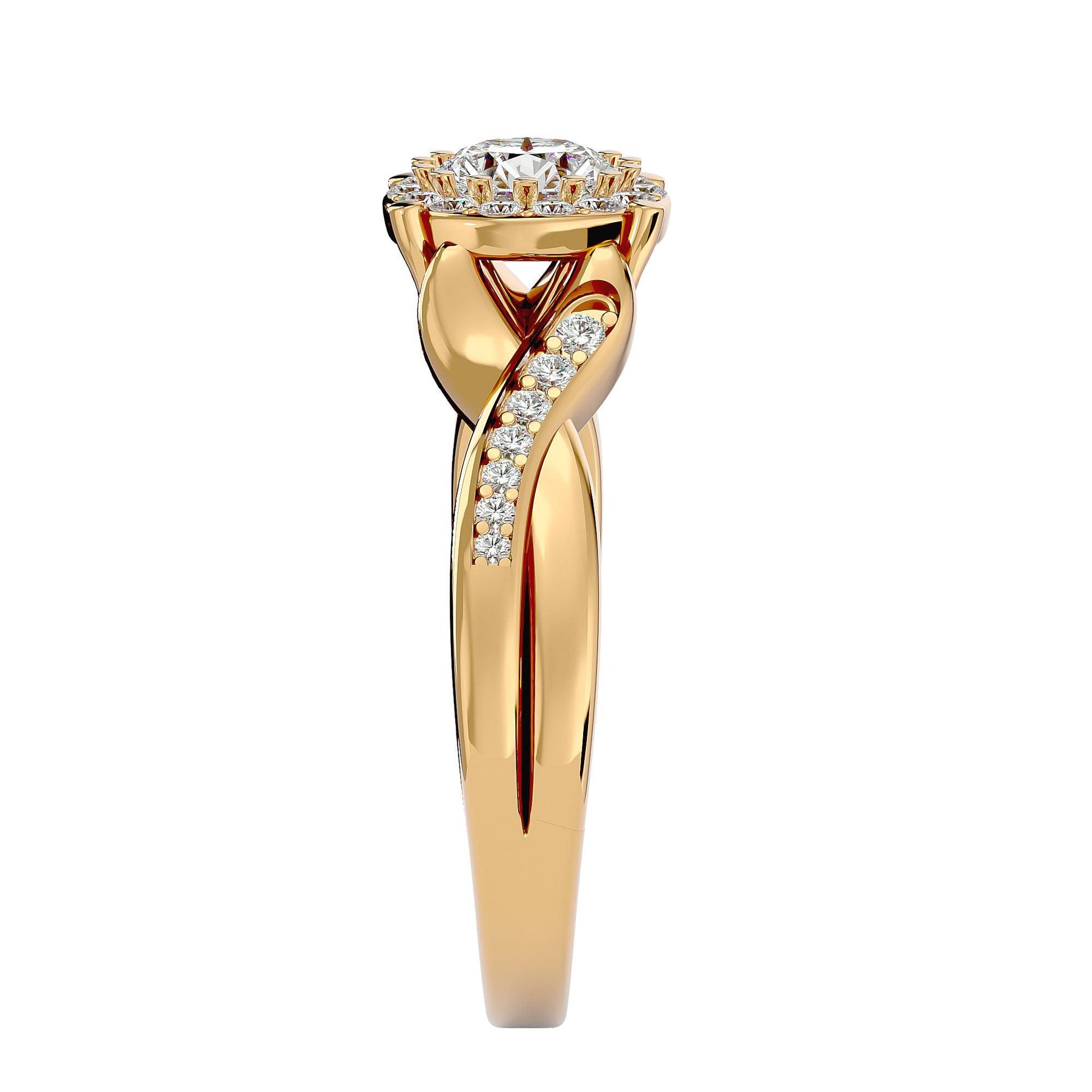 Lab Grown Round Diamond Halo Ring In Yellow Gold