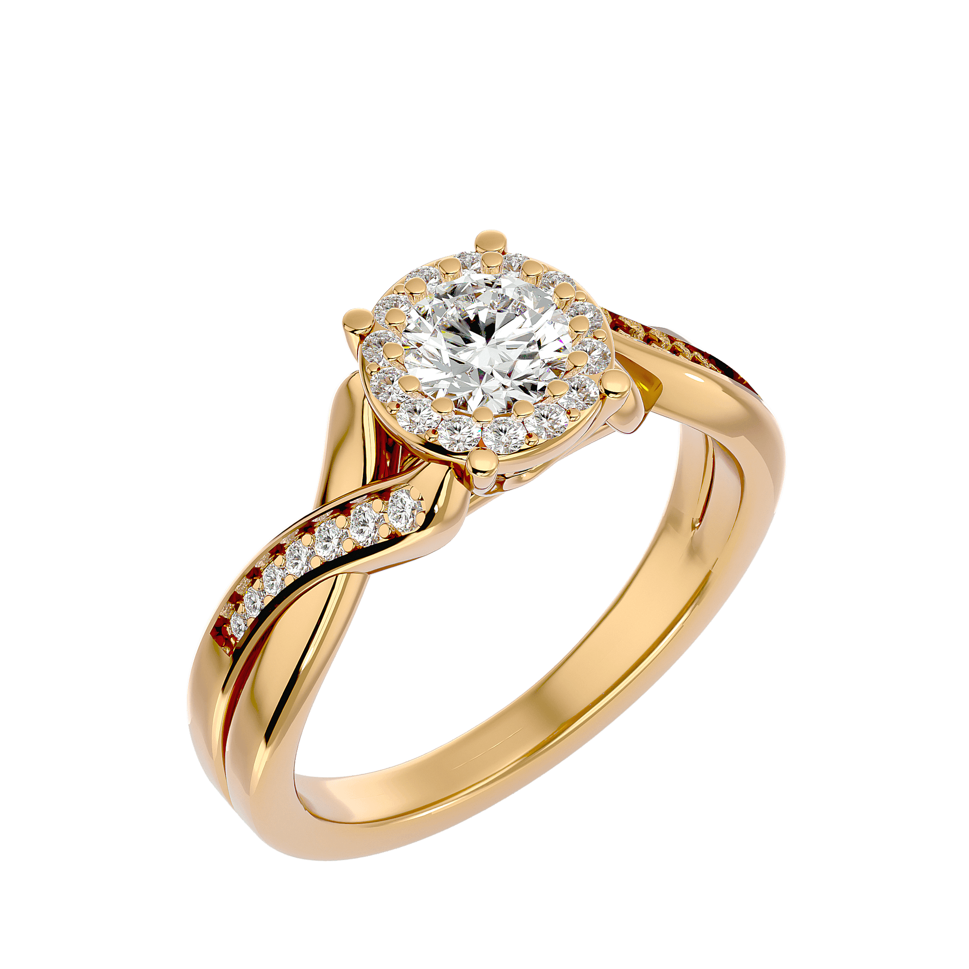 Lab Grown Round Diamond Halo Ring In Yellow Gold