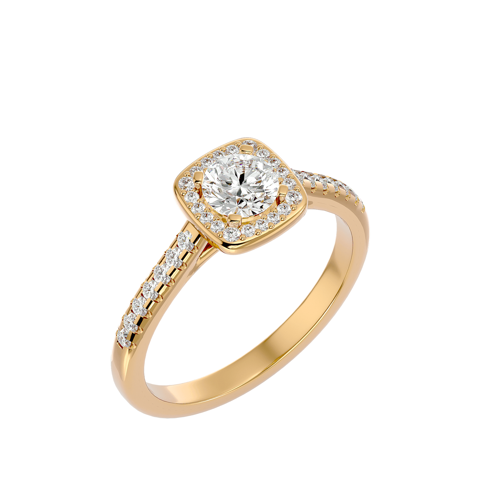 Lab Grown Round Diamond Halo Ring In Yellow Gold