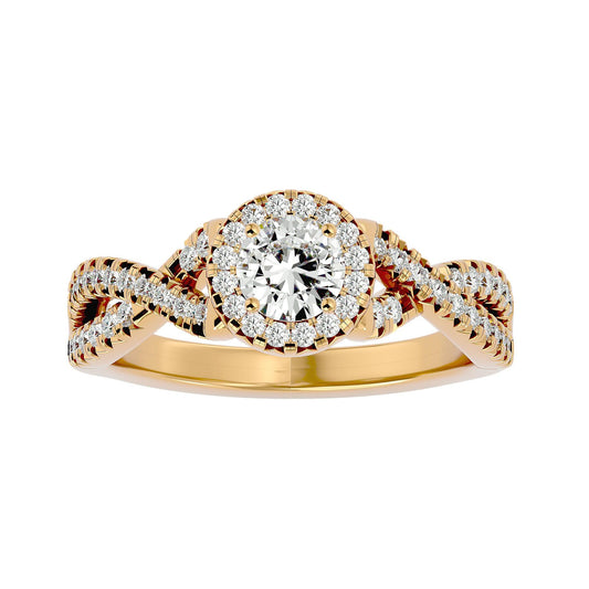 Lab Grown Round Diamond Halo Ring In Yellow Gold