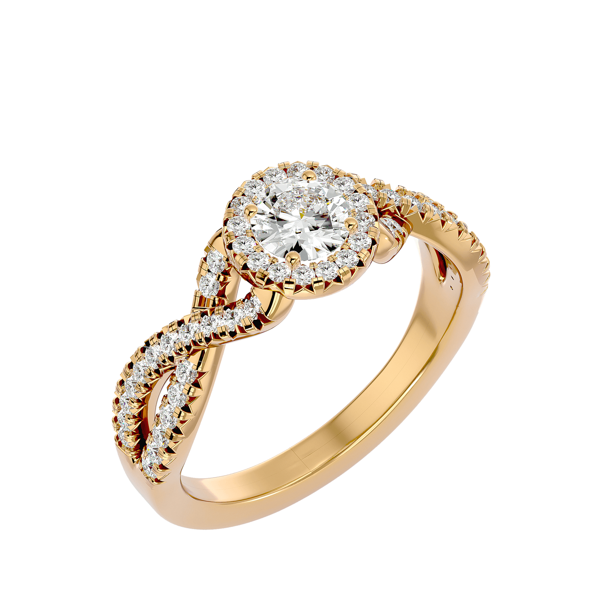 Lab Grown Round Diamond Halo Ring In Yellow Gold