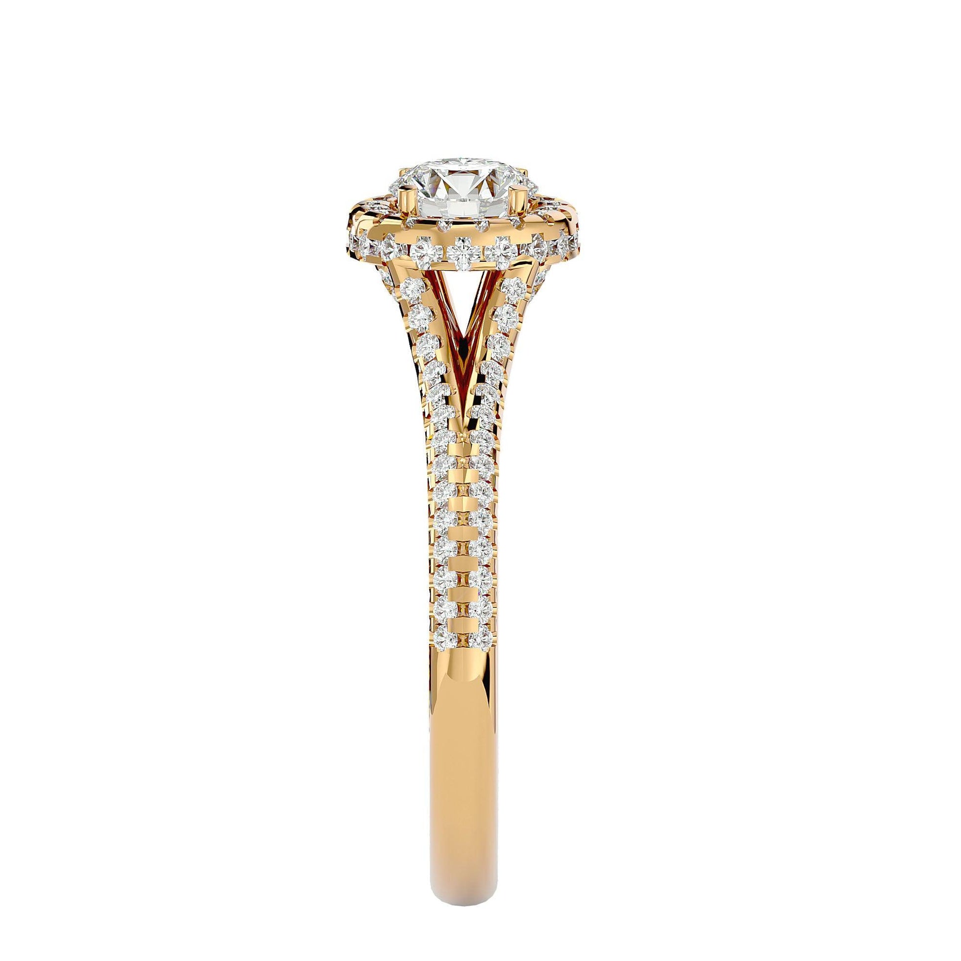 Lab Grown Round Diamond Halo Ring In Yellow Gold