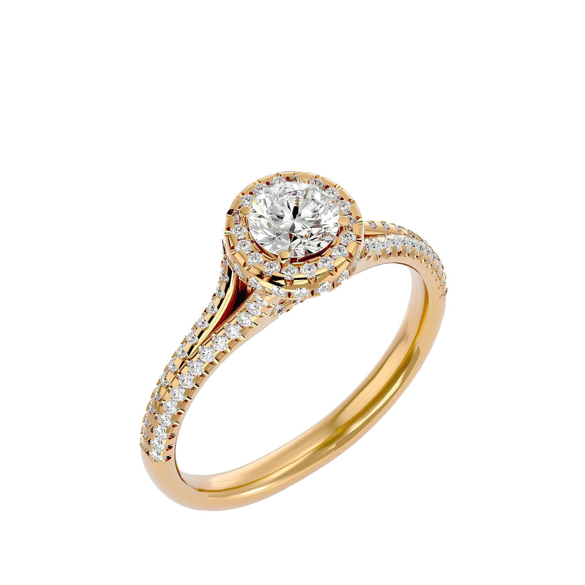 Lab Grown Round Diamond Halo Ring In Yellow Gold