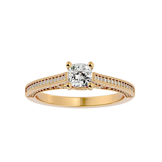 Lab Grown Cushion Cut Diamond Solitaire Ring In Yellow Gold