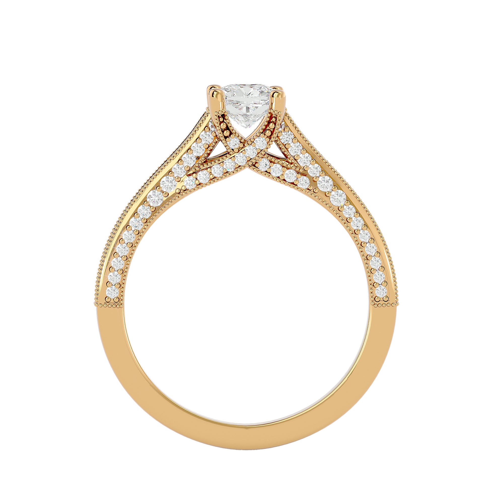 Lab Grown Cushion Cut Diamond Solitaire Ring In Yellow Gold