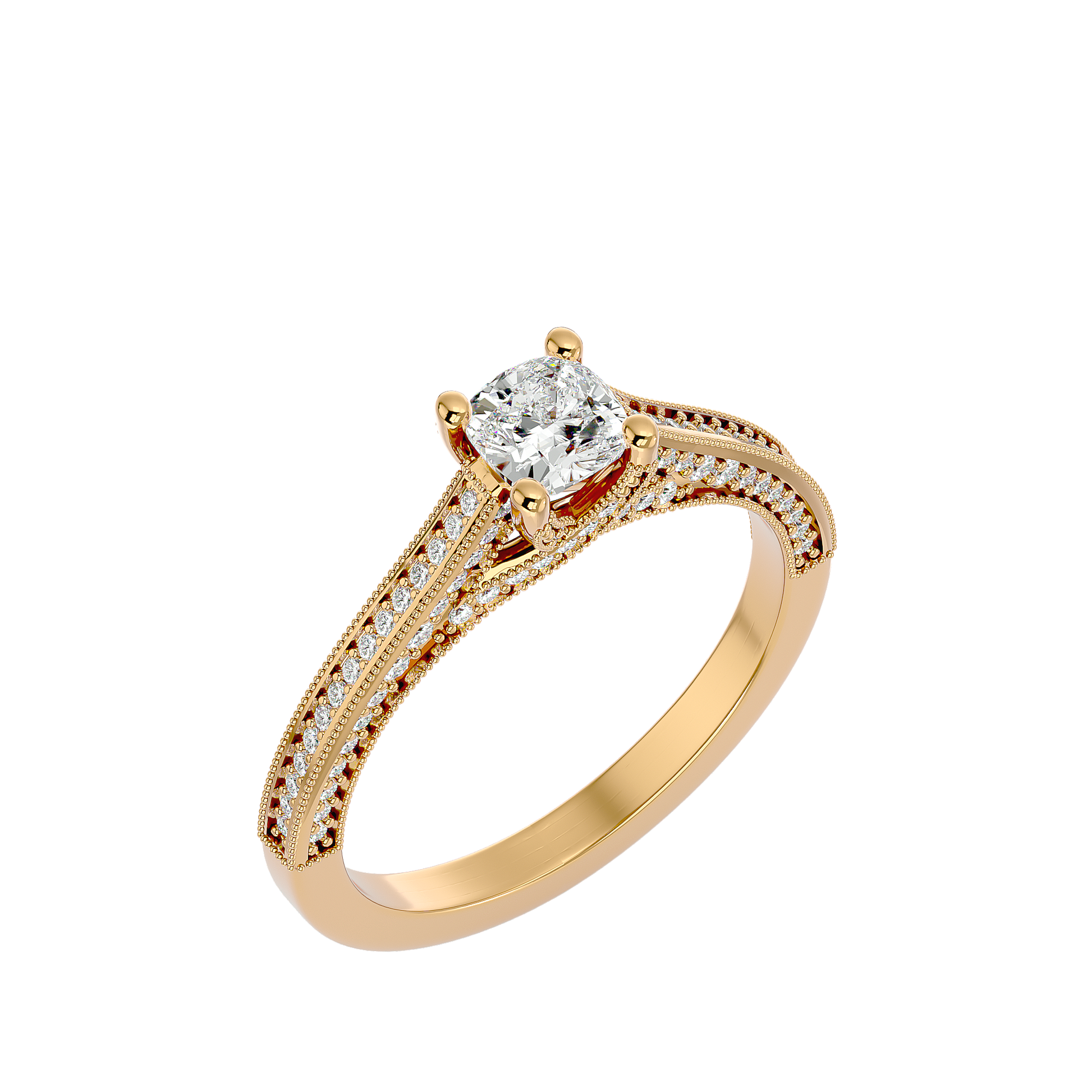 Lab Grown Cushion Cut Diamond Solitaire Ring In Yellow Gold