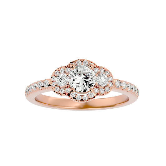 Lab Grown Round Cut Diamond Halo Ring In Rose Gold