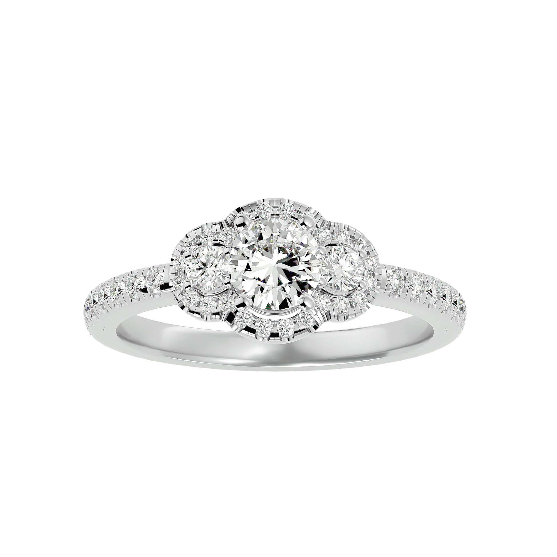 Lab Grown Round Cut Diamond Halo Ring In Platinum