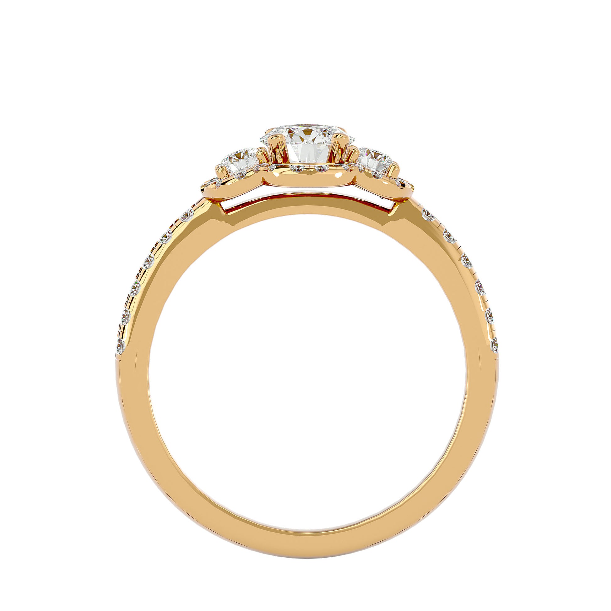 Lab Grown Round Cut Diamond Halo Ring In Yellow Gold