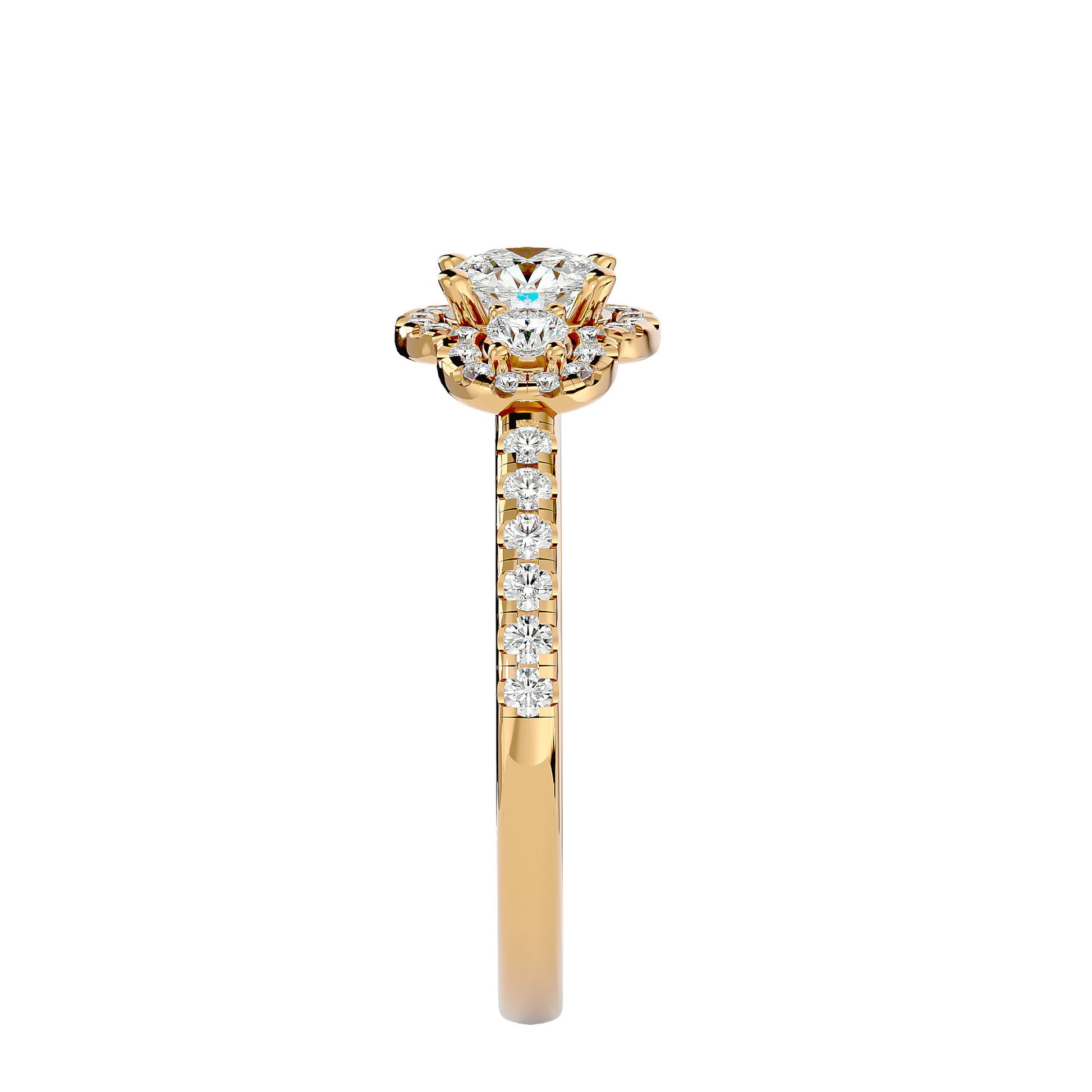 Lab Grown Round Cut Diamond Halo Ring In Yellow Gold