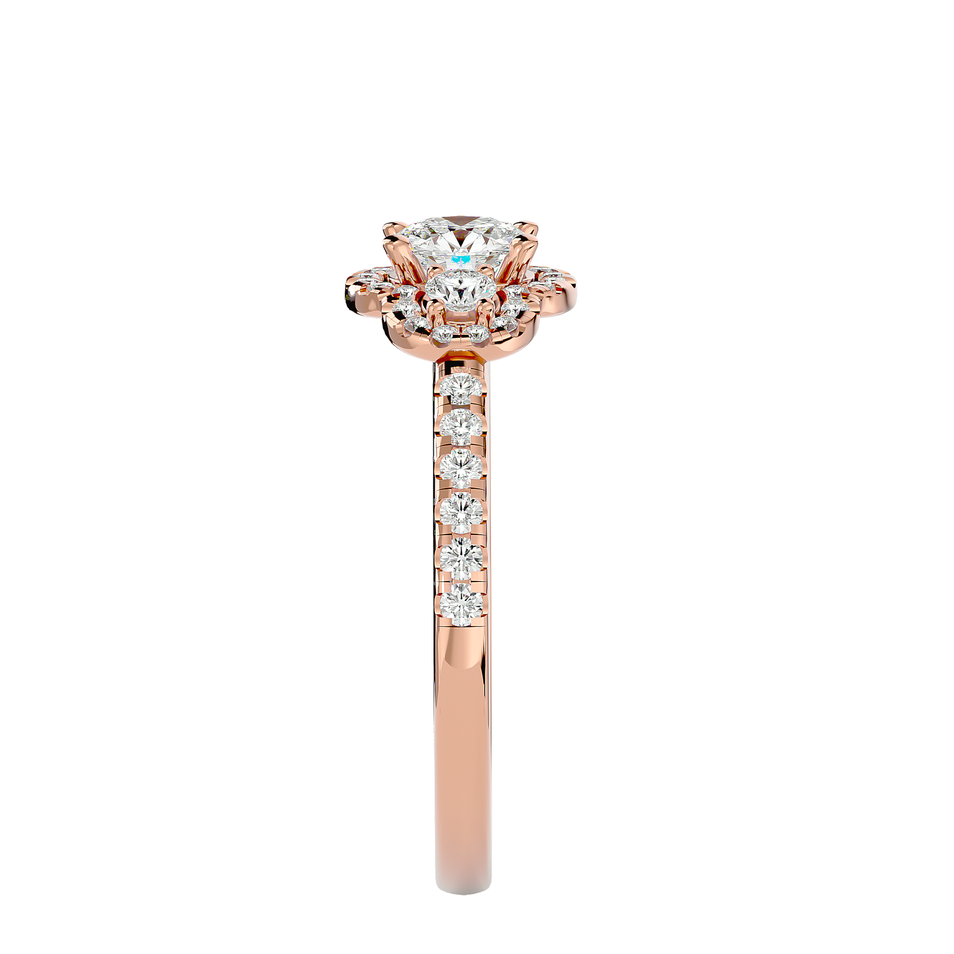 Lab Grown Round Cut Diamond Halo Ring In Rose Gold