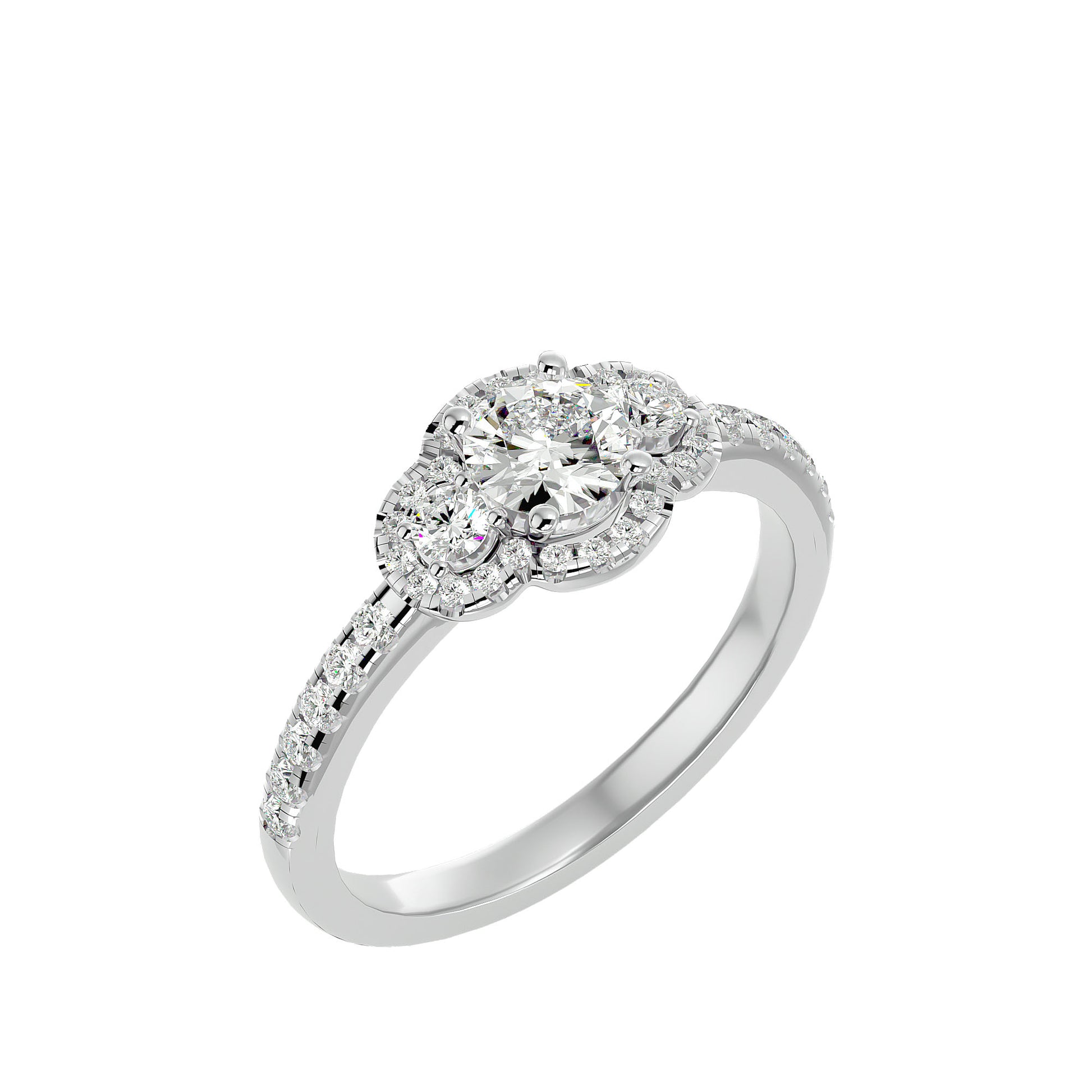 Lab Grown Round Cut Diamond Halo Ring In Platinum