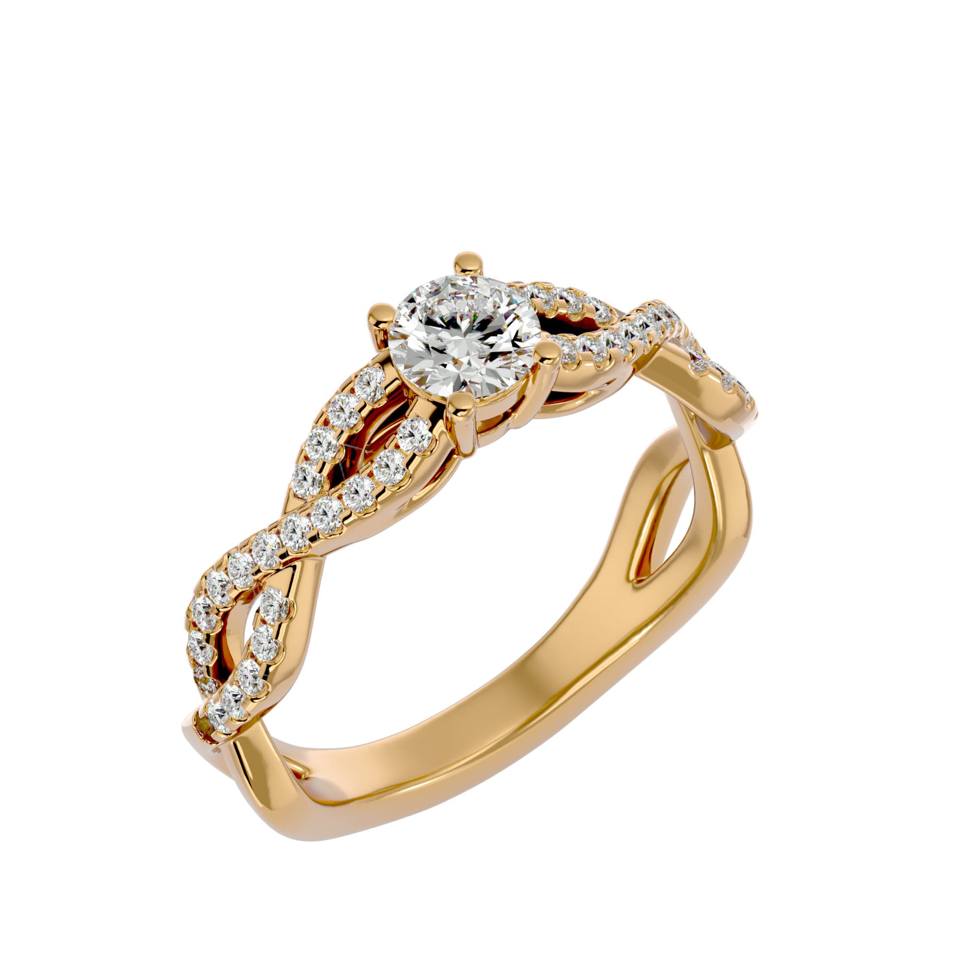 Lab Grown Round Cut Diamond Halo Ring In Yellow Gold