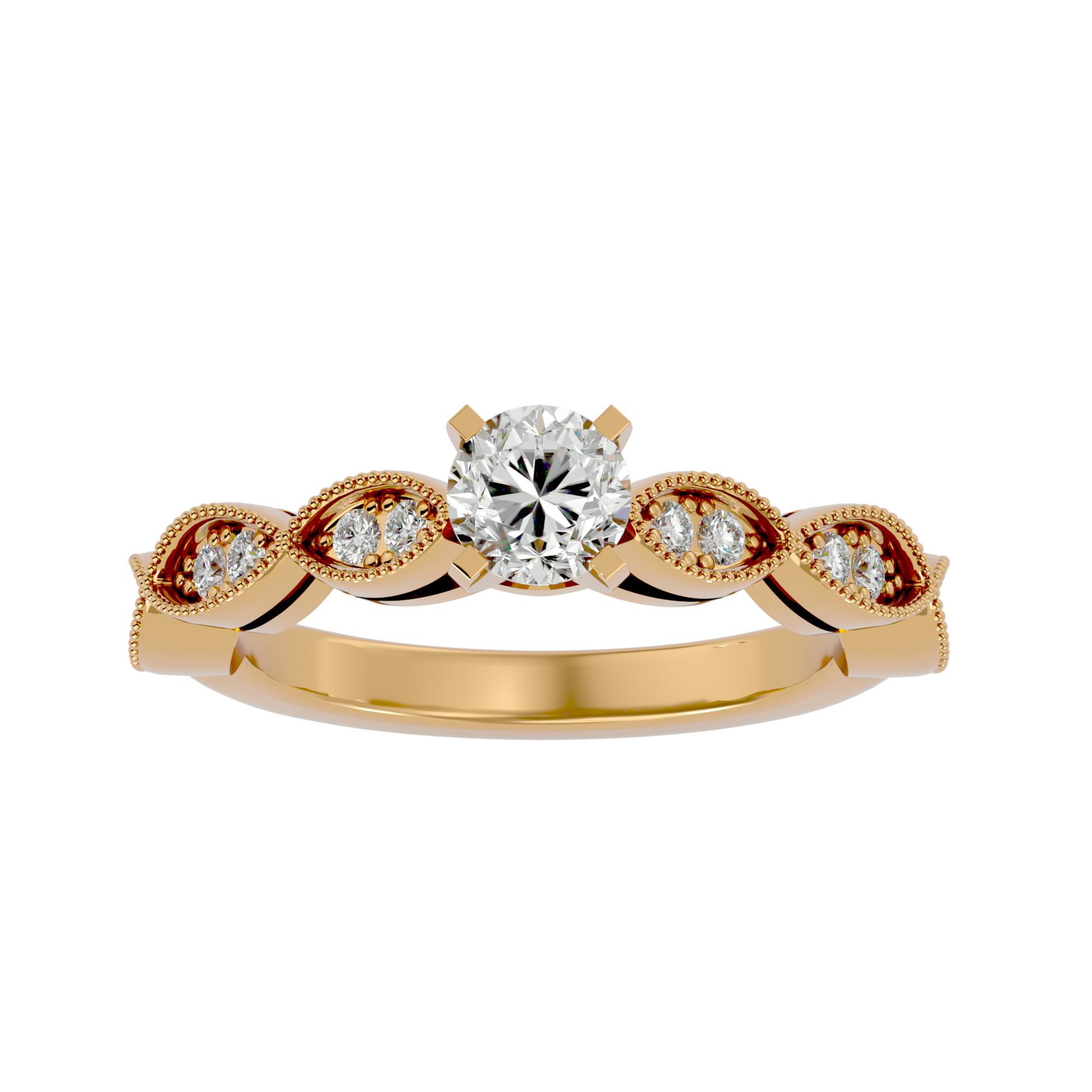 Lab Grown Round Cut Diamond Halo Ring In Yellow Gold