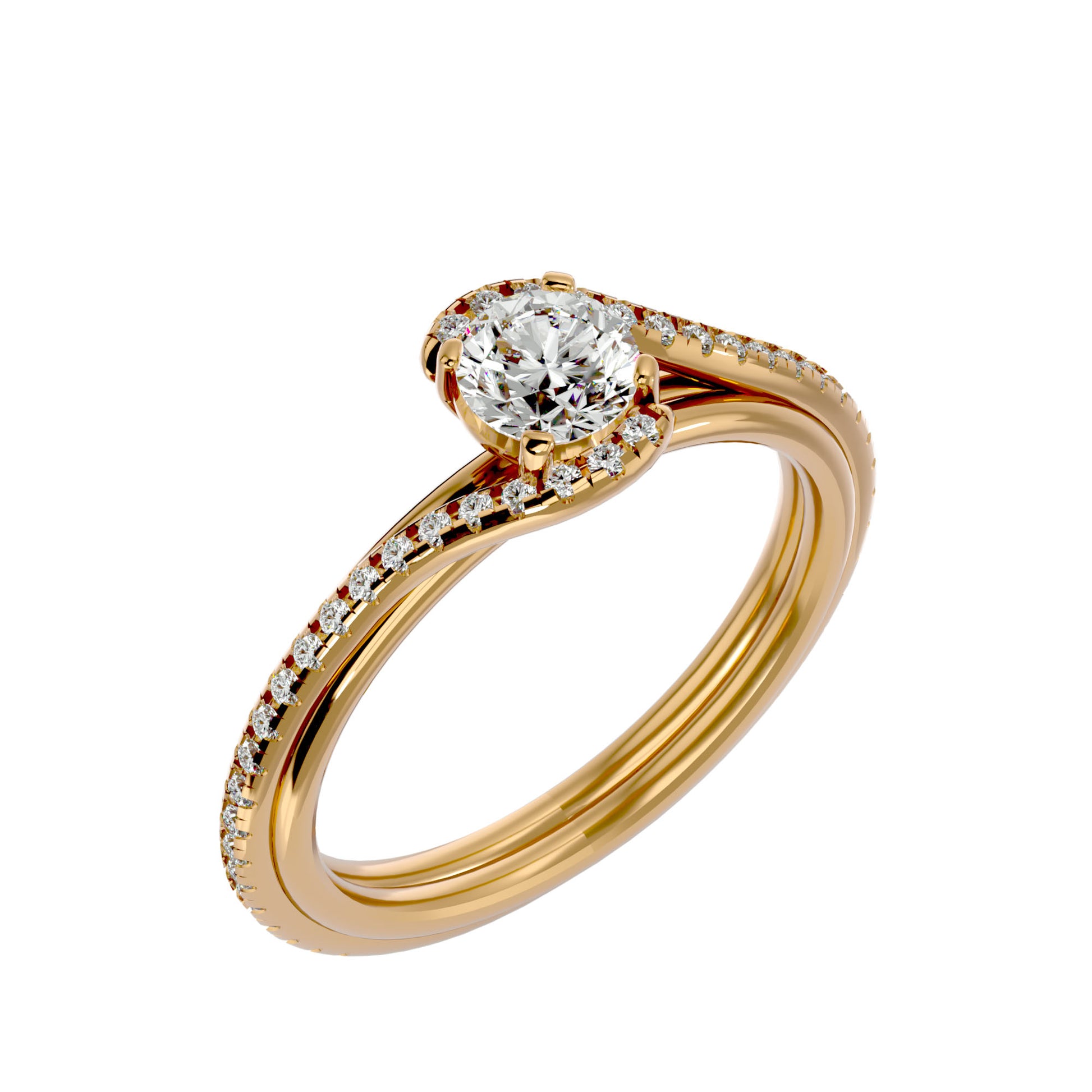 Lab Grown Round Cut Diamond Halo Ring In Yellow Gold